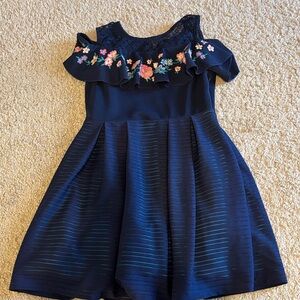 Knitworks Navy Dress with Floral Embroidery